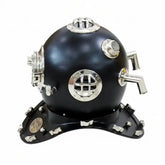 Handcrafted Black diving helmet with silver accents - Nautical Diving Helmet Decor